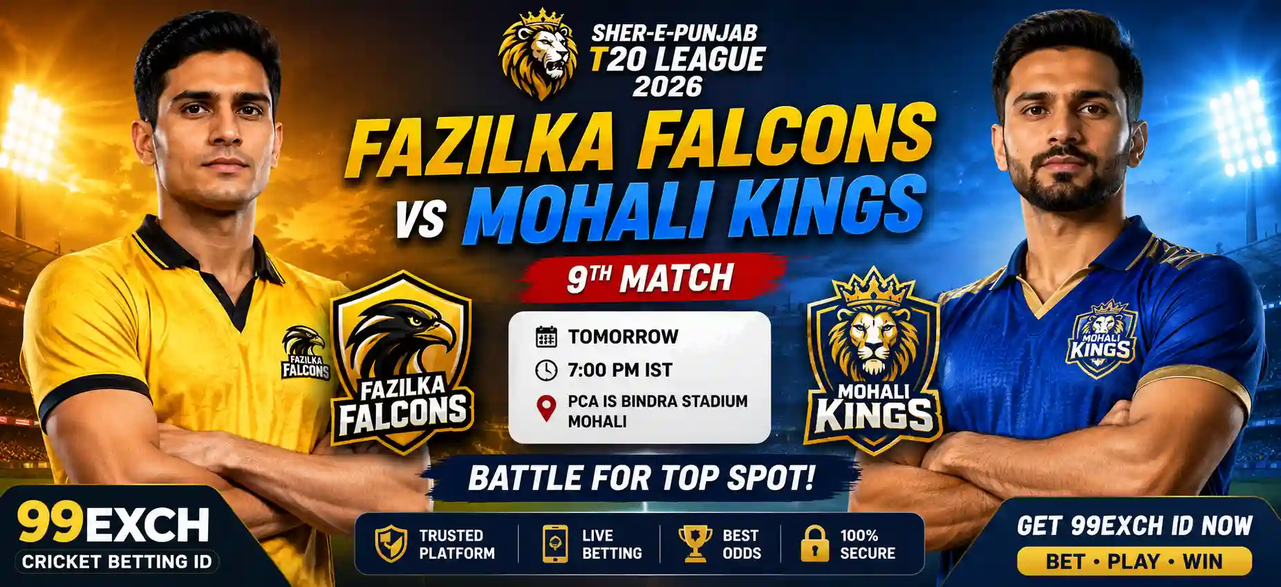 Fazilka Falcons vs Mohali Kings 9th Match Sher-E-Punjab T20 League 2026