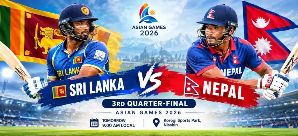 Sri Lanka vs Nepal 3rd Quarter-Final Asian Games 2026 cricket match banner
