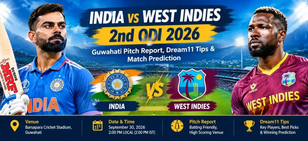 India vs West Indies 2nd ODI 2026 Guwahati pitch report and Dream11 tips